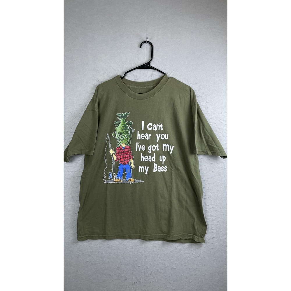 Bass Fishing Shirt Mens XL‎ Green Funny Short Sleeve Graphic Lifestyle Classics